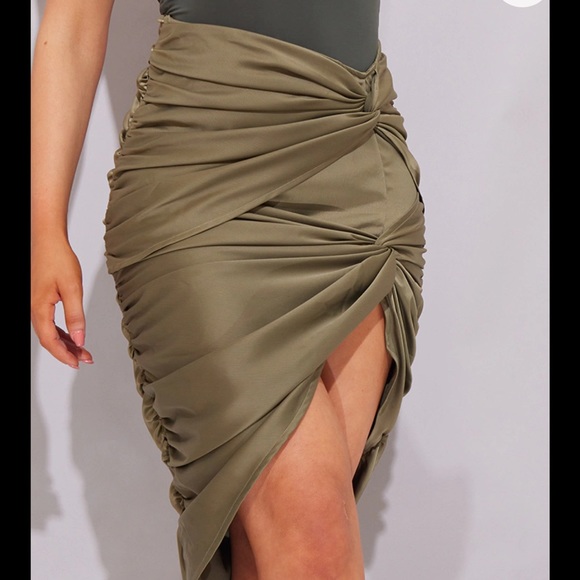 PrettyLittleThing Dresses & Skirts - PrettyLittleThing Satin Skirt olive